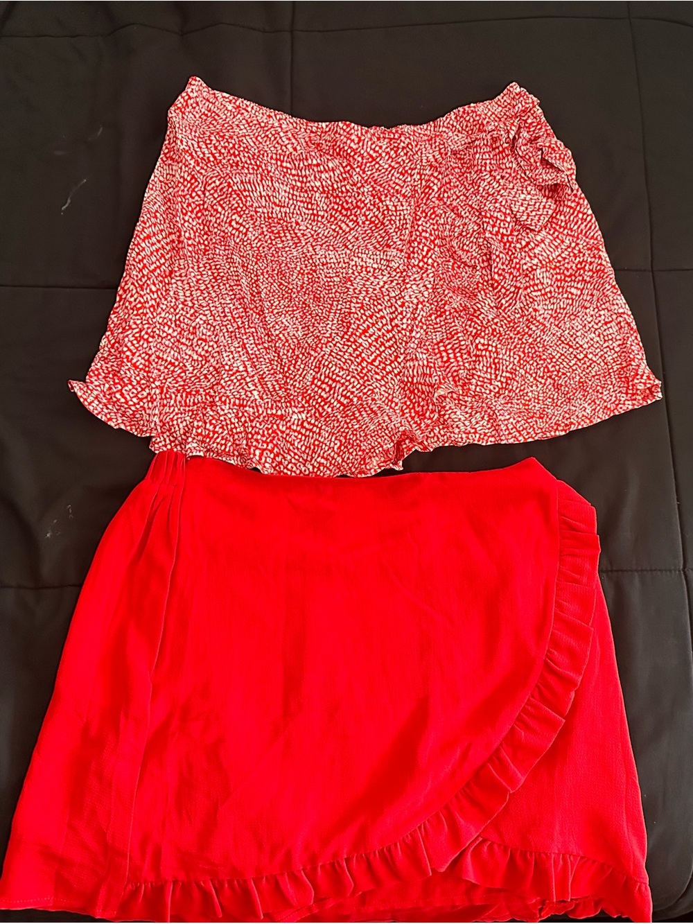 Women's Red Mini Skirt with Ruffle Trim & wrapped skort